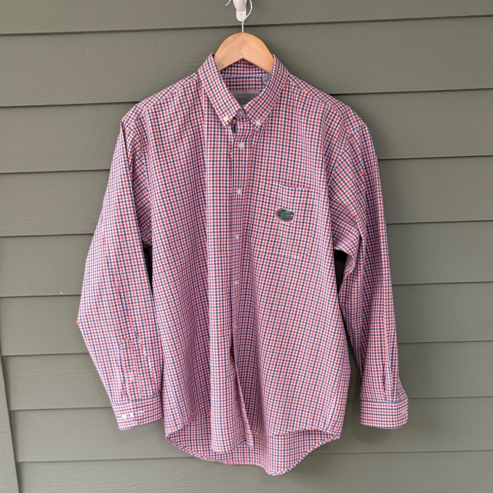 Classic Orange and Blue Checkered Button Down Shirt